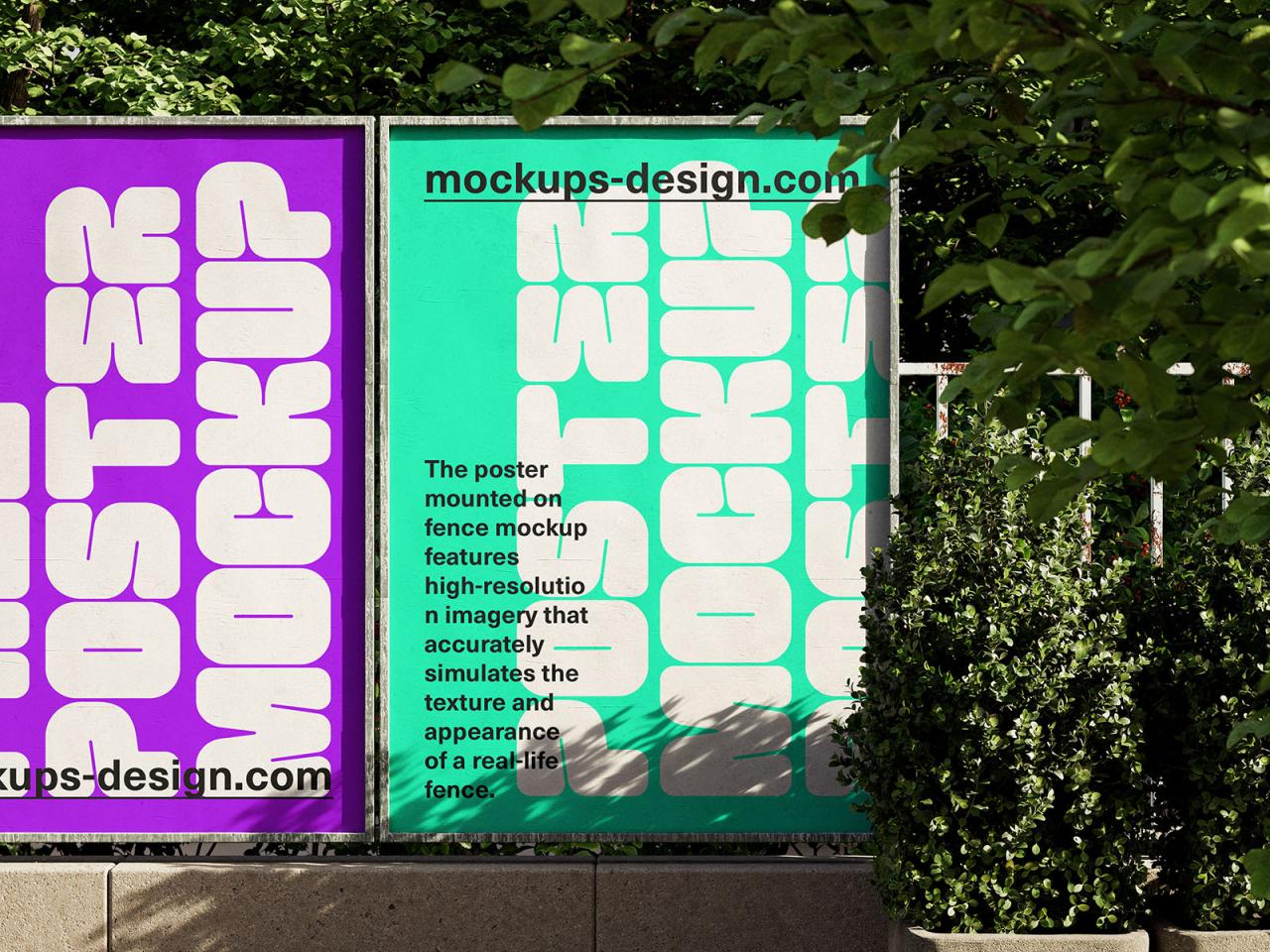 ps样机|公园路边围栏系列海报样机素材mockup-PS模板网